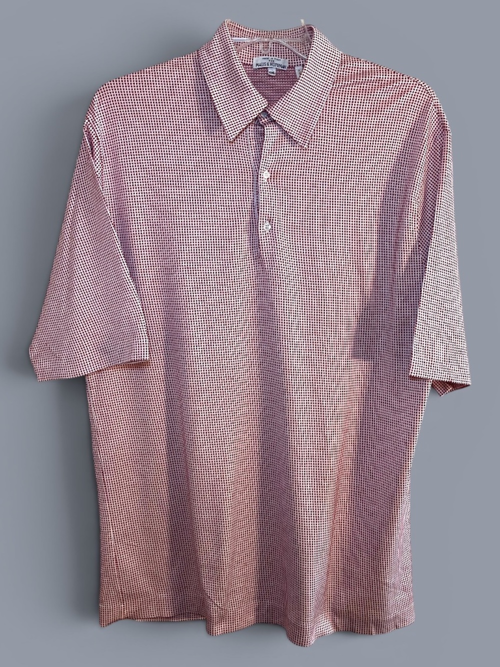 Maus & Hoffman Men's Italian Polo Shirt Red White Micro Check Sz XXL